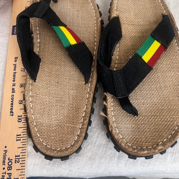 Marley Fresco Flip Flops 10 Sandals Jute Rasta Reggae Stripe Mans - Picture 6 of 6